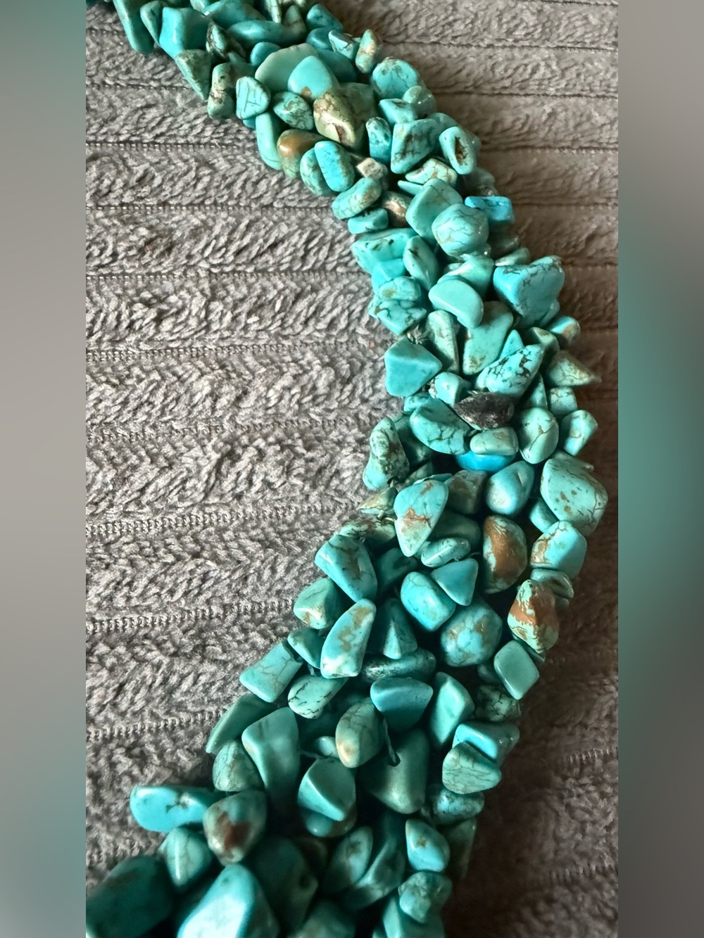 Chunky Turquoise Gem Stone Chip Necklace Collar Bib Style Statement Solver Tone - Picture 3 of 7